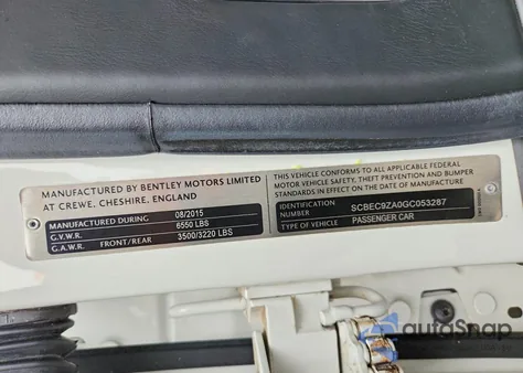 2016 Bently Flying Spur из США, поврежденный, VIN SCBEC9ZA0GC053287